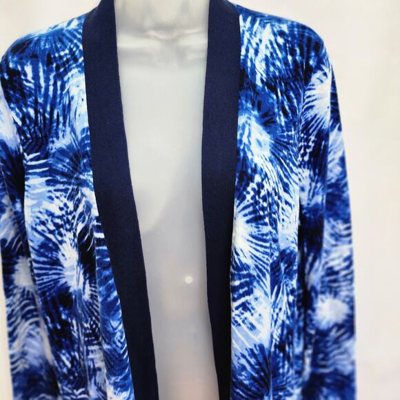 Lands End Women's Blue Tie Dye Open Front Long Sleeve Cardigan Sweater M/Tall - Picture 5 of 14